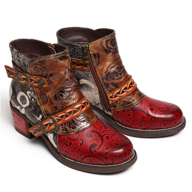 Snake print women's leather boots—2