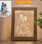 3D LED Photo & Text Custom Table Lamp Wood Photo Frame USB Photo Frame Night