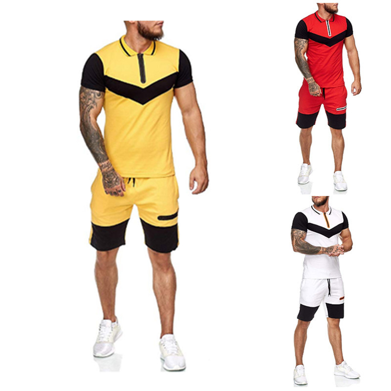 Men's summer color matching slim sports suit - CJdropshipping