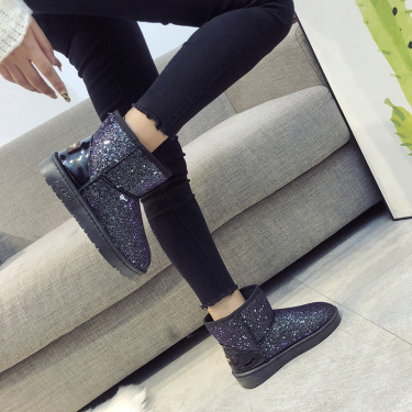 Sequined Flat Snow Boots—5