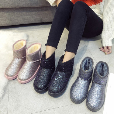 Sequined Flat Snow Boots—1