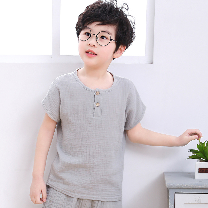 Boy short-sleeved cotton and linen T-shirt - CJdropshipping