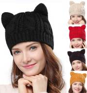 Hand Made 3D Cute Knitted Cat Ear Beanie Cap for Winter