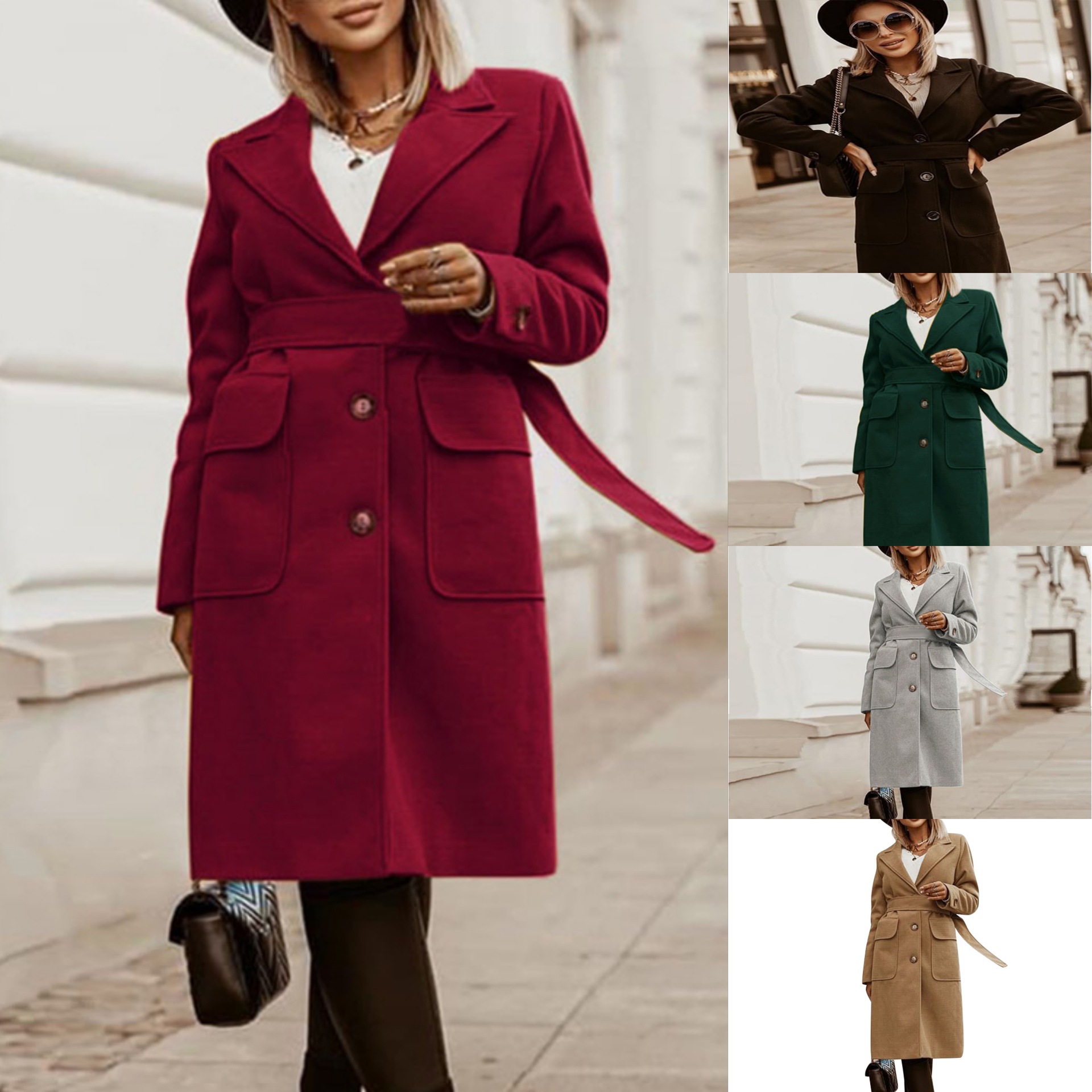 Slim-fit long lapel tie woolen coat - CJdropshipping