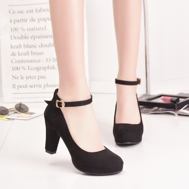 Block heel suede high heels—1