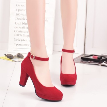 Block heel suede high heels—2