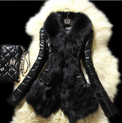 Faux fur large fur collar leather jacket - CJdropshipping