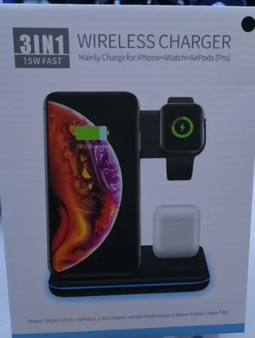 Color: Packing box - Compatible Mobile Phone Watch Earphone Wireless Charger 3 In 1 Wireless Charger Stand