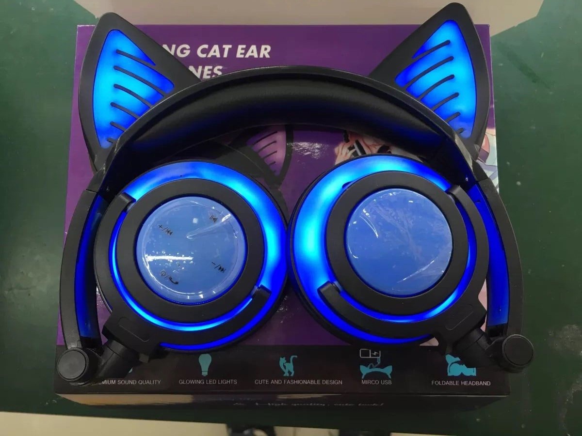Cat ears glow charging wireless Bluetooth headset fold up CJdropshipping