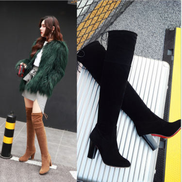 Pointed women's boots over paint stretch boots thick with long boots high heel women's boots—4