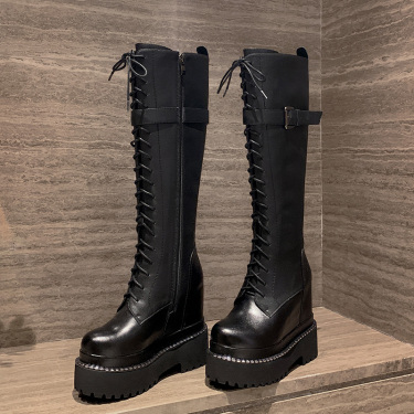 Black inner heightened Martin boots women 12cm super high heel—1