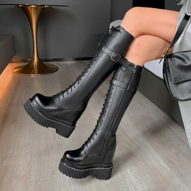 Black inner heightened Martin boots women 12cm super high heel—3