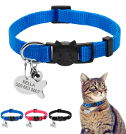 Personalized Safety Breakaway Nylon Quick Release Cat Collar ID Tag Set