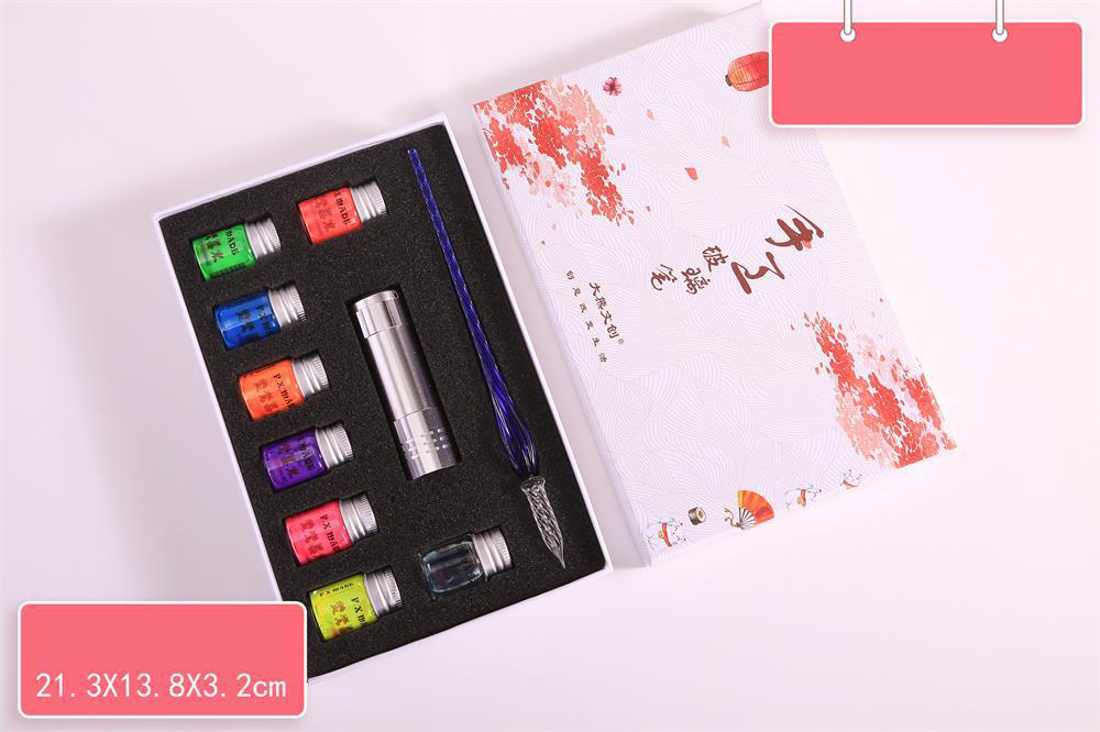 Fluorescent ink Fountain Pen Dip Set Glass Pen Glowing Bottled New Box - Picture 8 of 11