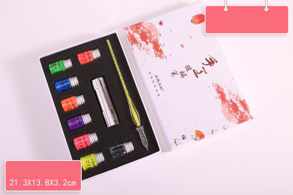 Fluorescent ink Fountain Pen Dip Set Glass Pen Glowing Bottled New Box - Picture 11 of 11