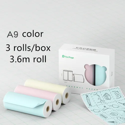 Model: 3.6m 3 rolls set, Color: A9 color - Mini Bliuetooth Wireless Thermal Printer Paper Sticker Label Printer