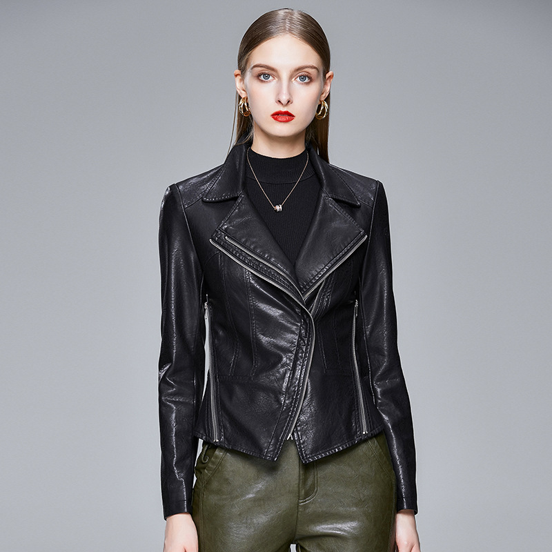 Slim-fit trendy PU ladies jacket leather jacket - CJdropshipping