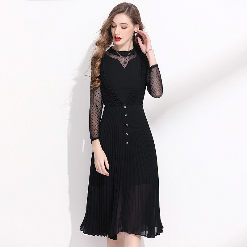 Femininity Black Chiffon Long Sleeve Dress - CJdropshipping