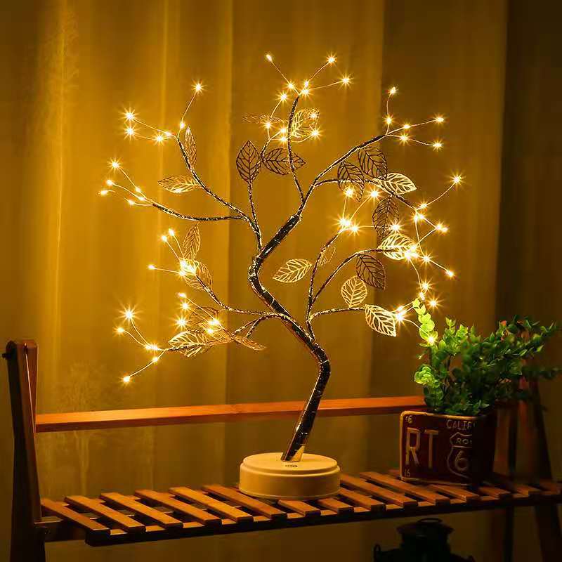 Warm Light Gold Leaf Copper Wire Tree Lamp CJdropshipping