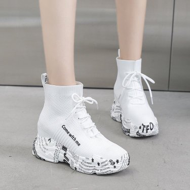 High-top lace-up letter boots—10