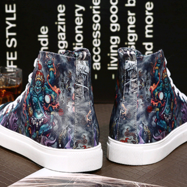Men's autumn and winter trend shoes men's pull back printed casual shoes street hip hop high-top soft canvas shoes—10