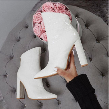 Women Shoes High Heels Leather White Ankle Boots—1