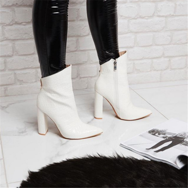 Women Shoes High Heels Leather White Ankle Boots—3