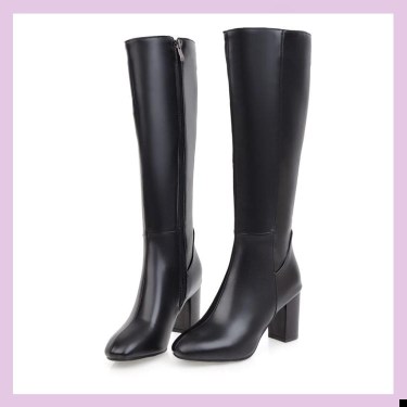 Brown Retro Square Toe Side Zipper Women's Boots—2