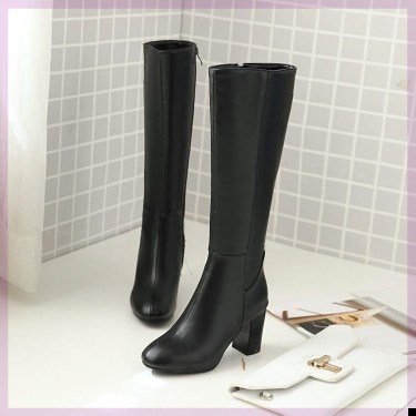 Brown Retro Square Toe Side Zipper Women's Boots—3