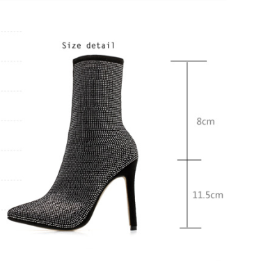 Women's boots pointed rhinestone high heel boots autumn and winter women's shoes—5