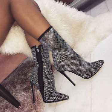 Women's boots pointed rhinestone high heel boots autumn and winter women's shoes—3