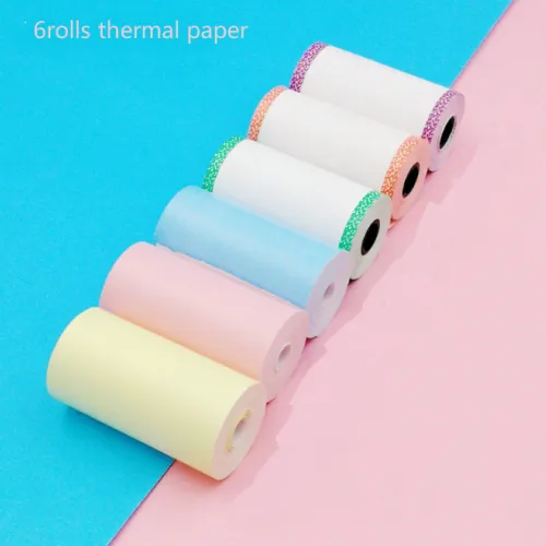 Model: 6rolls, Color: Default - Mini Bliuetooth Wireless Thermal Printer Paper Sticker Label Printer