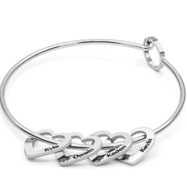 Stainless Steel Bangle Letter Personalized Bracelets with Hearts Customized Engraved Names Bracelets—2