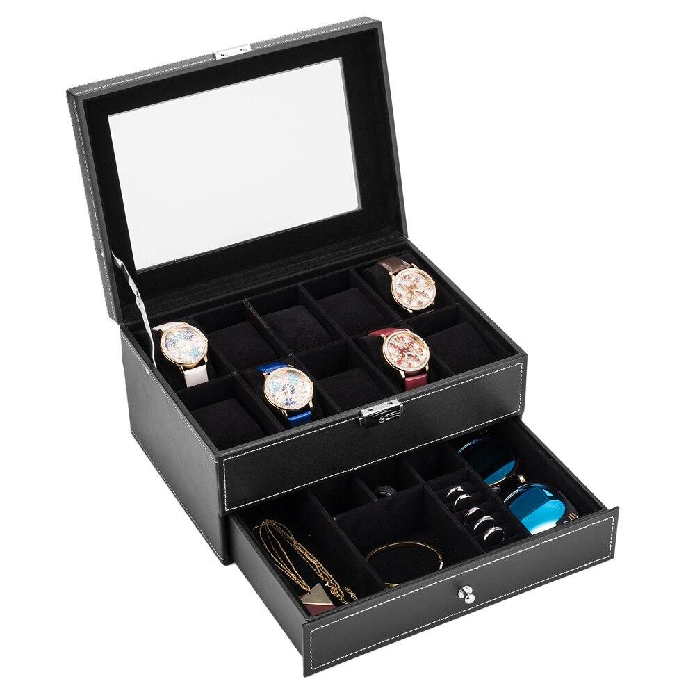 Double-layer 20-digit Black Velvet Watch Box - CJdropshipping