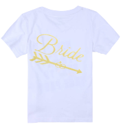 Women's Short Sleeve Pure Color Cotton Shirt Printed with Golden Glitter Powder