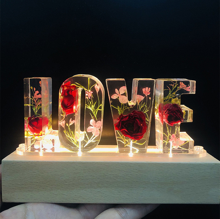 Creative Dried Flower Night Light LOVE Letter Table Lamp CJdropshipping