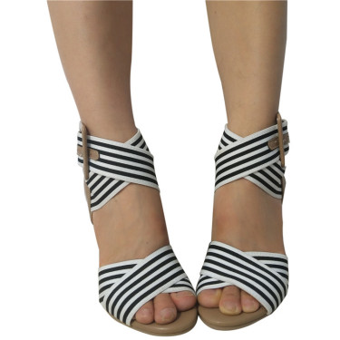 Fashion Super High Heel Striped Belt Buckle Hollow Sandals—4