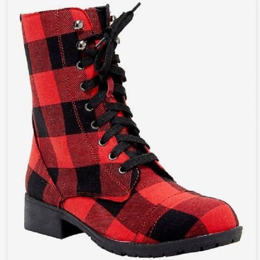Casual round head red plaid high top thick with solid color deep mouth—4