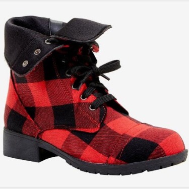 Casual round head red plaid high top thick with solid color deep mouth—2