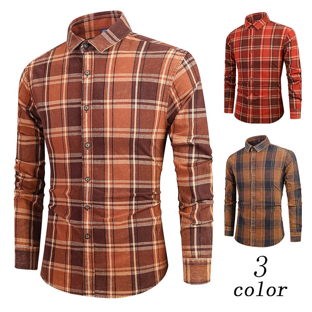 Spring and Summer Men's New Washed Plaid Shirt - CJdropshipping