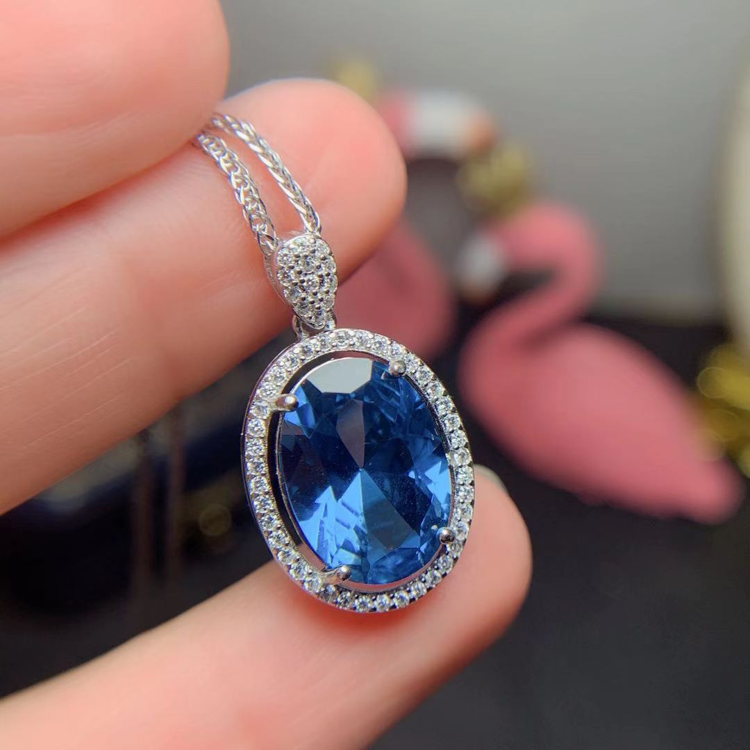 S925 silver necklace with London Blue Topaz