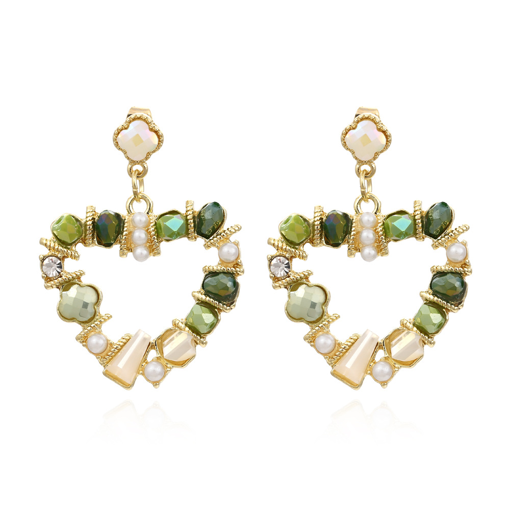 Crystal Earrings Heart Shaped Pearl Earrings S925 Silver Needle Earrings - Picture 3 of 4