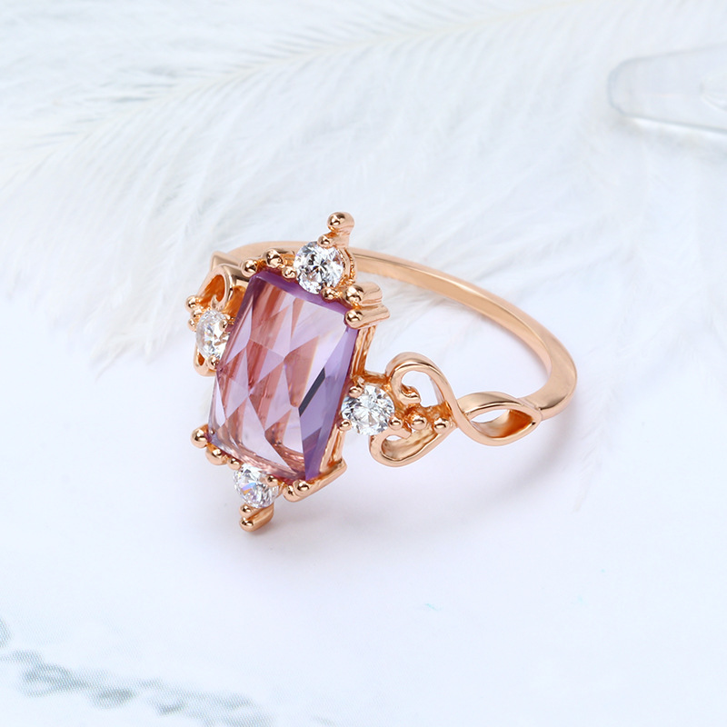 Grazia Jewelry Rose Gold Scroll & Amethyst Ring