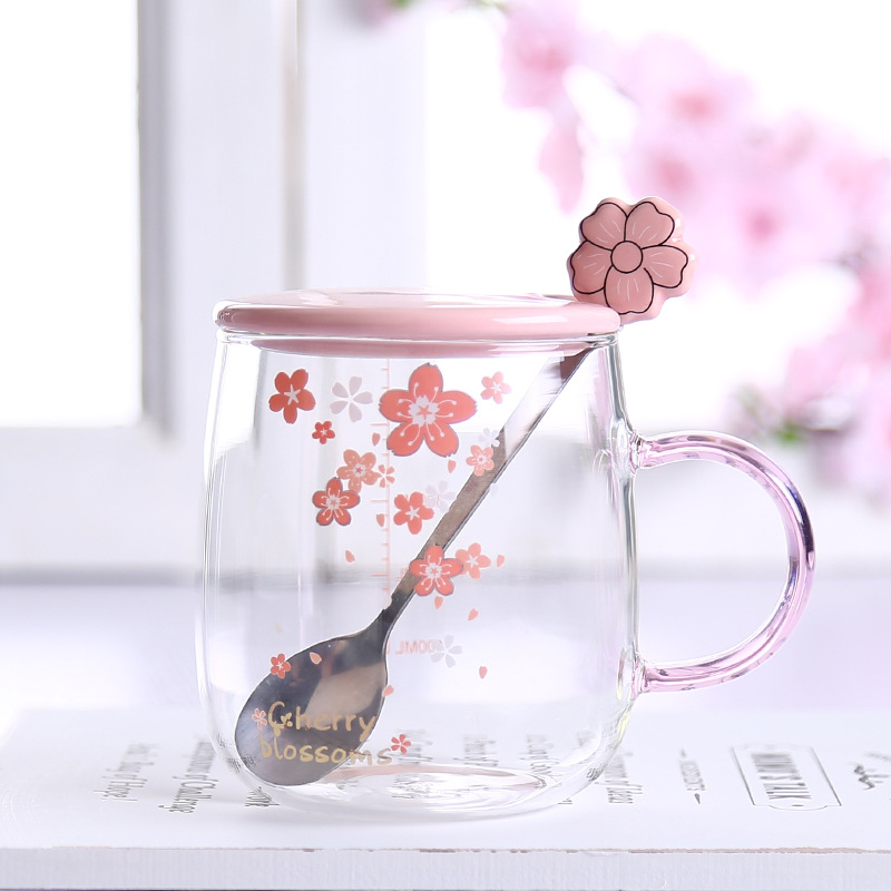 Aesthetic Pink Sakura Straw Cup W/ Cherry Blossom Topper Water