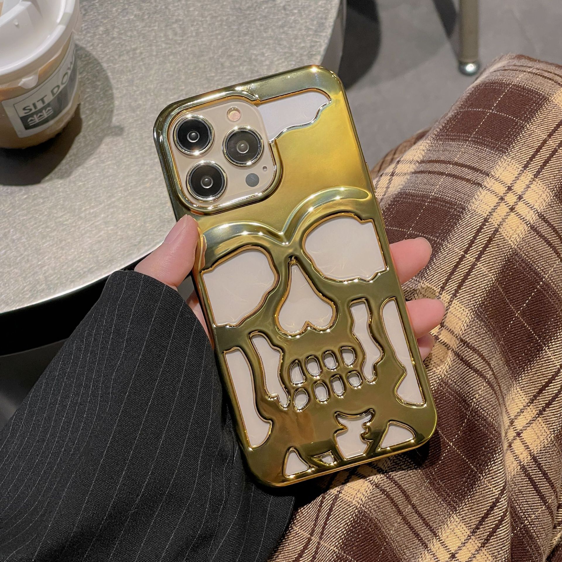 Luxury Plating 3D Skull Phone Case For I Phone 14 Pro Max 13 12 11