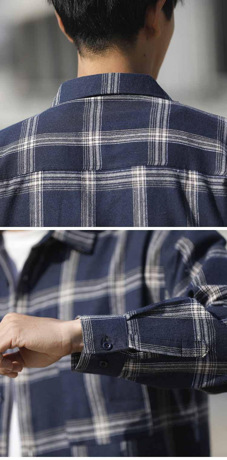 Extended Sizes Men Lapel Collar Pocket Plaid Print Shirt