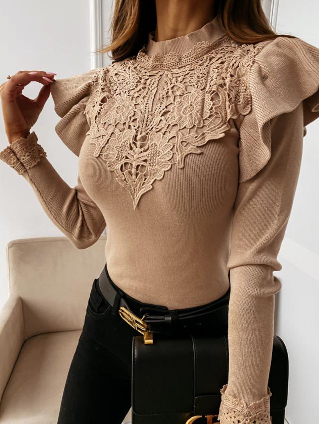 2988a2fe 96dc 405b b361 b35fadd851df - New Lace Long-Sleeved Solid Color Bottoming Shirt