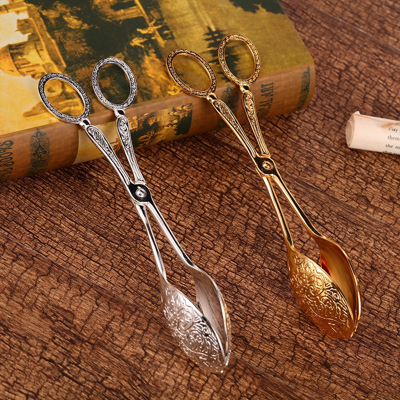 Chinese Retro Carved Cake Pie Tongs Salad Tongs Dim Sum Baking Tools
