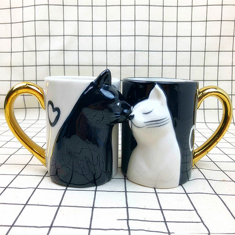 gift for pet lovers, cat lovers, cat owner, Three-dimensional Cat Couple Kissing Ceramic Mug