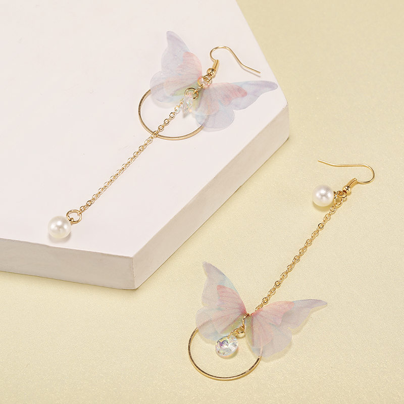 2bc94299 4c0d 46cf 8a55 a9d1ab2c581b - Hot Trendy Fairy Yarn Asymmetric Butterfly Long Earrings For Girl Ear Adornment Alloy Circle Rhinestone Pendient Jewerly